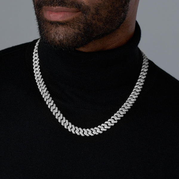 ICED PRONG CUBAN CHAIN (SILVER) - 12MM