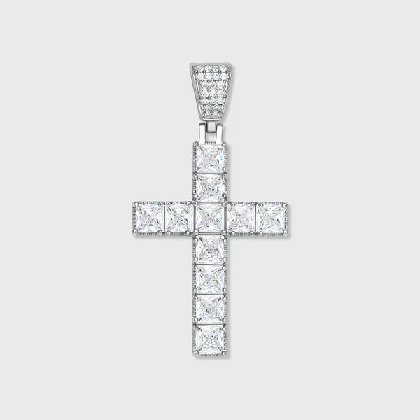 CROSS PENDANT - PRINCESS DIAMOND CUT (SILVER)