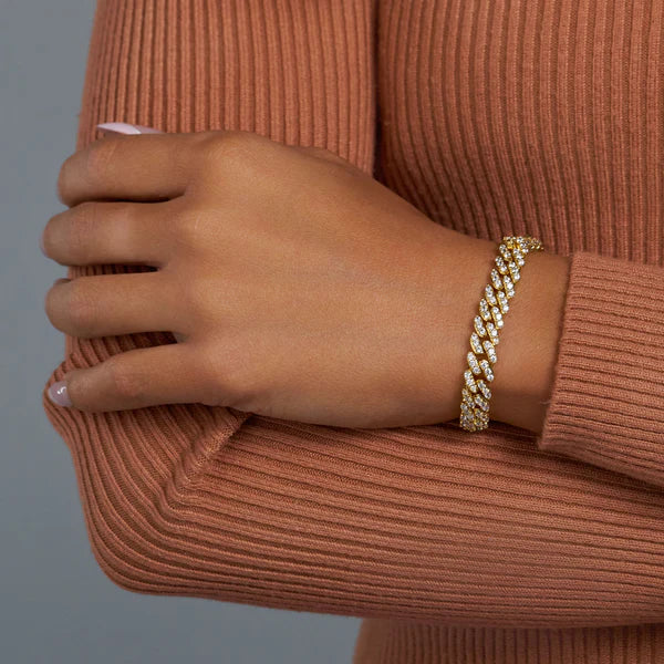 WOMEN'S ICED CUBAN BRACELET (GOLD) - 8MM