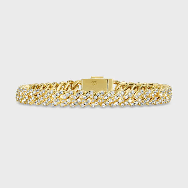 WOMEN'S ICED CUBAN BRACELET (GOLD) - 8MM