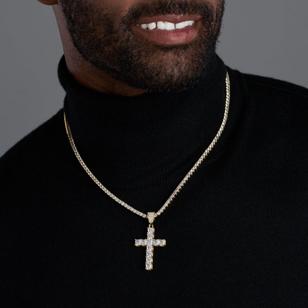 CROSS PENDANT - PRINCESS DIAMOND CUT (GOLD)